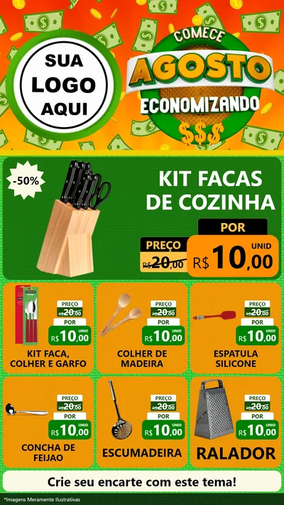 Modelo de Rede Social para Stories com o tema Comece Agosto Economizando para Utilidades Domésticas