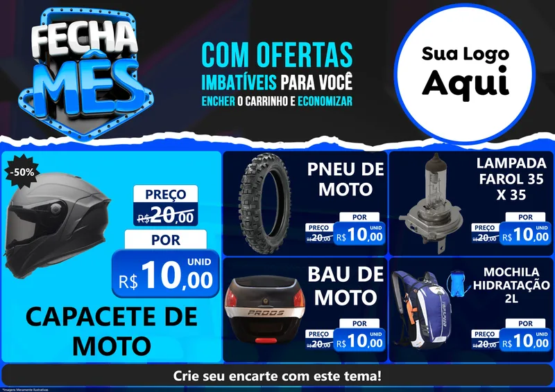 Modelo de Encarte para Encarte A4 Horizontal com o tema Fecha Mês para Moto peças