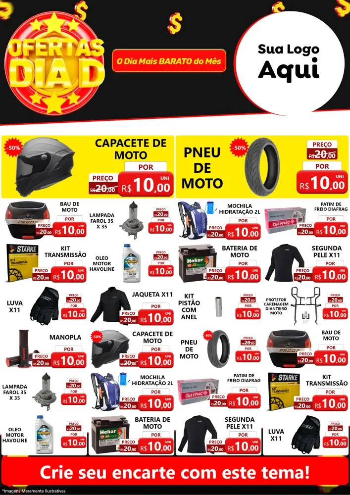 Modelo de Encarte para Encarte A4 Vertical com o tema Dia D para Moto peças