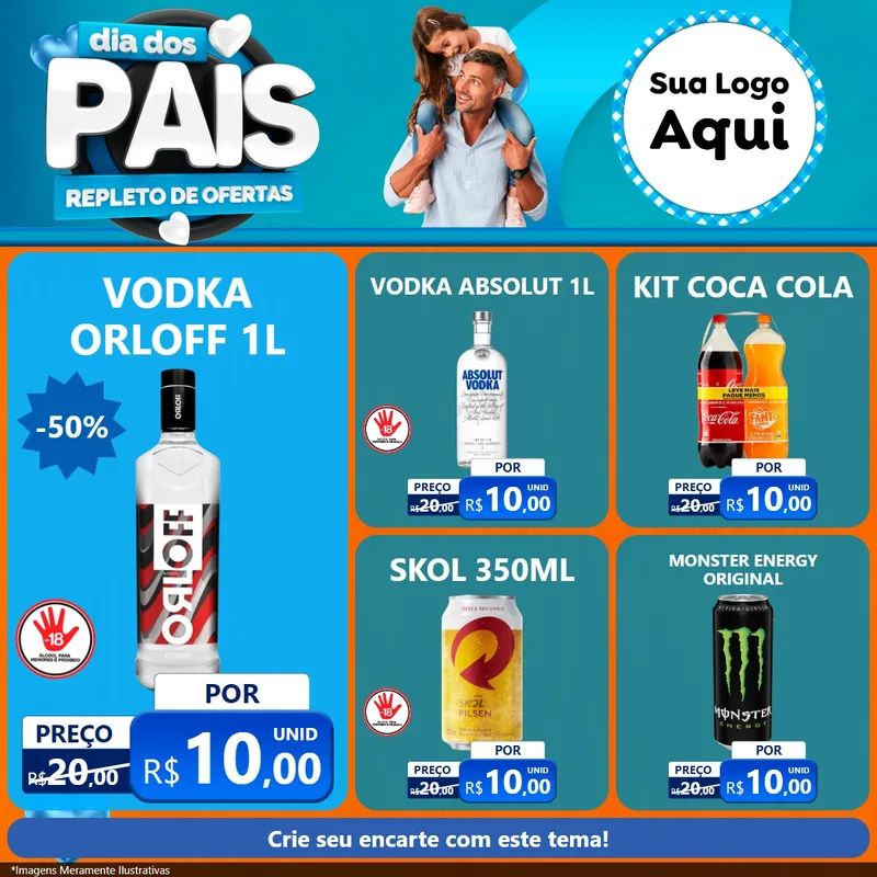 Modelo de Rede Social para Feed Facebook com o tema Dia Dos Pais Repleto de Ofertas para Distribuidora de bebidas