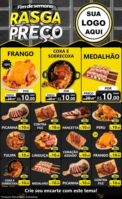 Modelo de Encarte para Encarte Grande com o tema Fim de Semana Rasga Preço para Assados