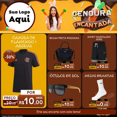 Modelo de Rede Social para Feed Facebook com o tema Cenoura Encantada - Páscoa para Roupas e acessórios