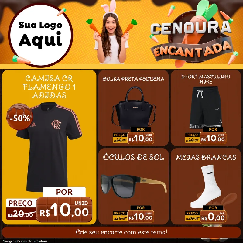 Modelo de Rede Social para Feed Facebook com o tema Cenoura Encantada - Páscoa para Roupas e acessórios