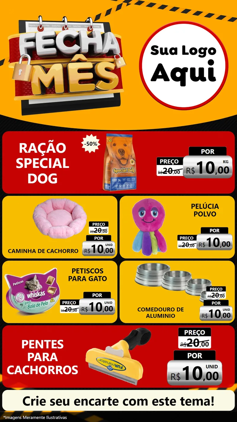 Modelo de TV para TV Vertical com o tema Fecha Mês para Pet Shop