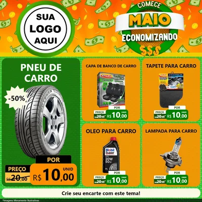 Modelo de Rede Social para Feed Facebook com o tema Comece Maio Economizando para Auto peças