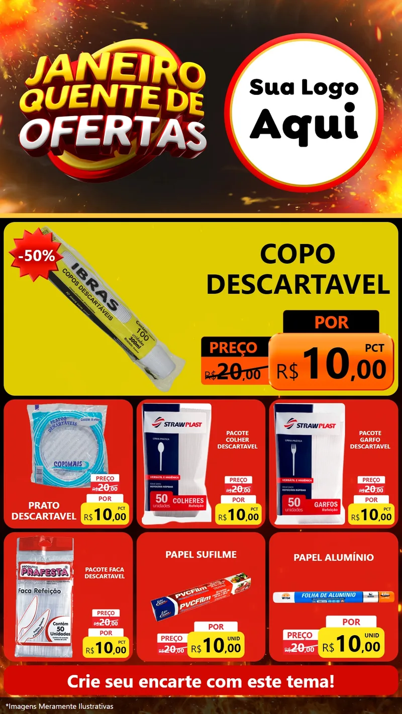 Modelo de Rede Social para Stories com o tema Janeiro Quente de Ofertas para Embalagens