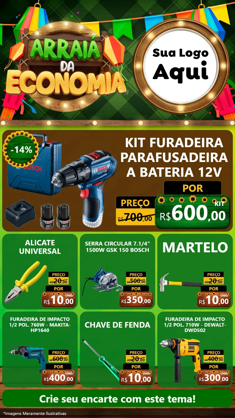 Modelo de Rede Social para Stories com o tema Arraiá de Economia para Maquinas e Ferramentas