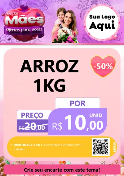 Modelo de Cartaz para Cartaz A4 Vertical com o tema Dia das Mães Ofertas para Você! para Supermercado