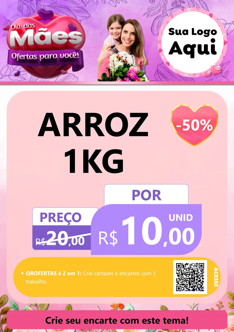 Modelo de Cartaz para Cartaz A4 Vertical com o tema Dia das Mães Ofertas para Você! para Supermercado
