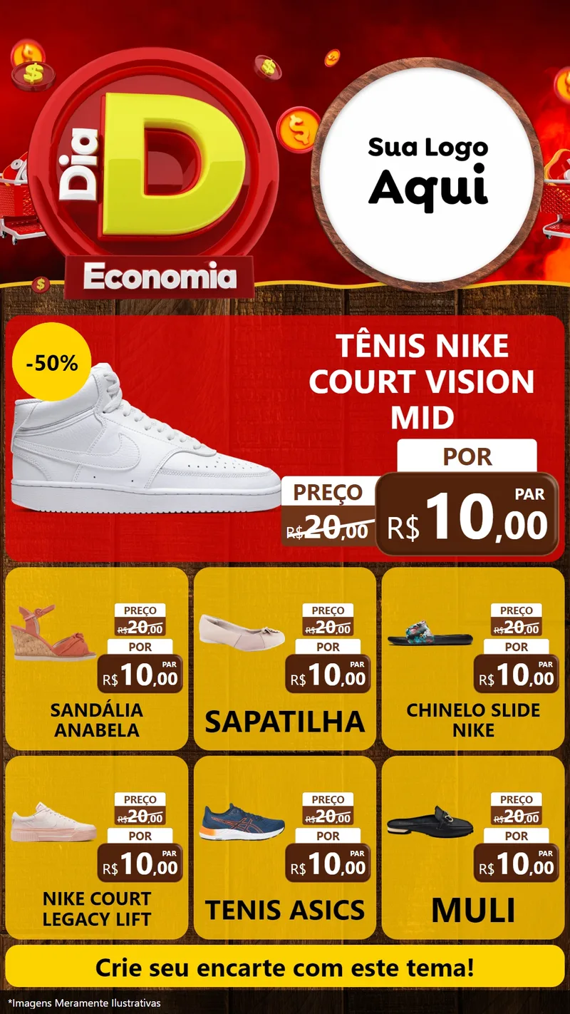 Modelo de Rede Social para Stories com o tema Dia D Economia para Calçados