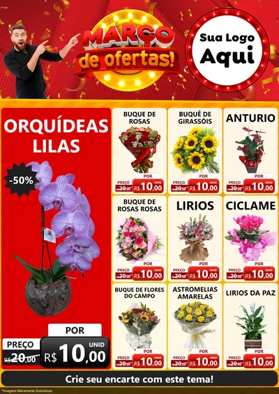 Modelo de Encarte para Encarte A4 Vertical com o tema Março de Ofertas! para Floricultura e jardim