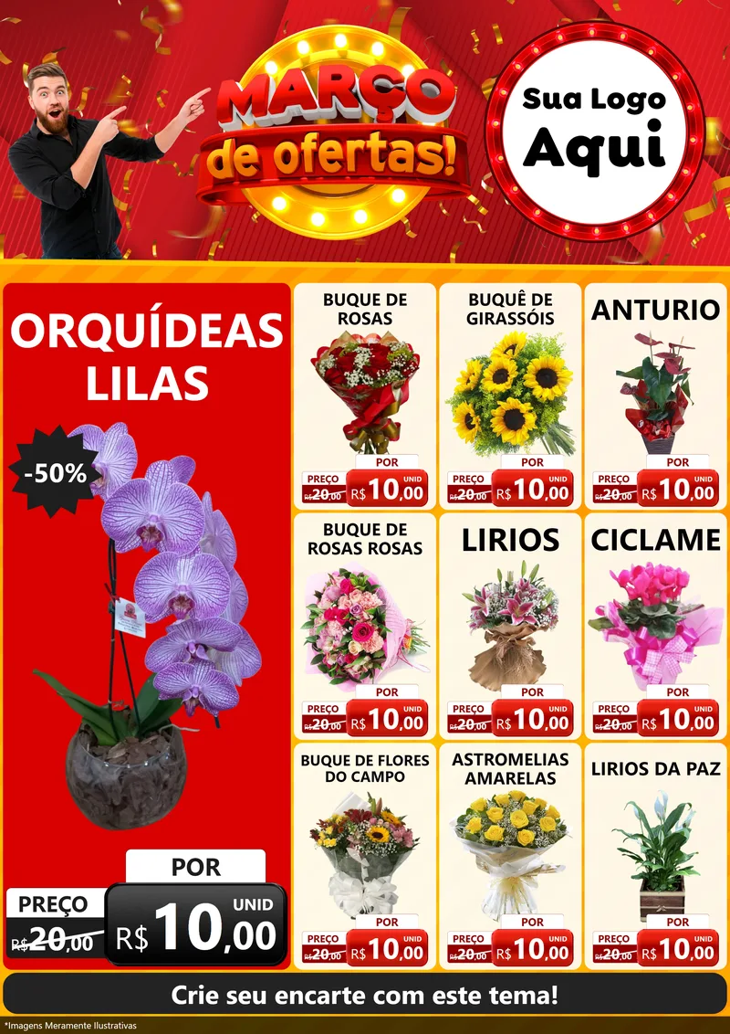 Modelo de Encarte para Encarte A4 Vertical com o tema Março de Ofertas! para Floricultura e jardim