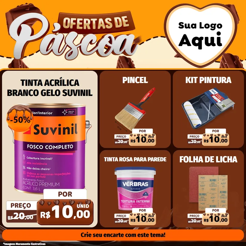 Modelo de Rede Social para Feed Facebook com o tema Ofertas de Páscoa para Tintas e Ferramentas