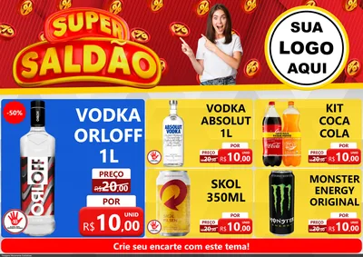 Modelo de Encarte para Encarte A4 Horizontal com o tema Super Saldão para Distribuidora de bebidas
