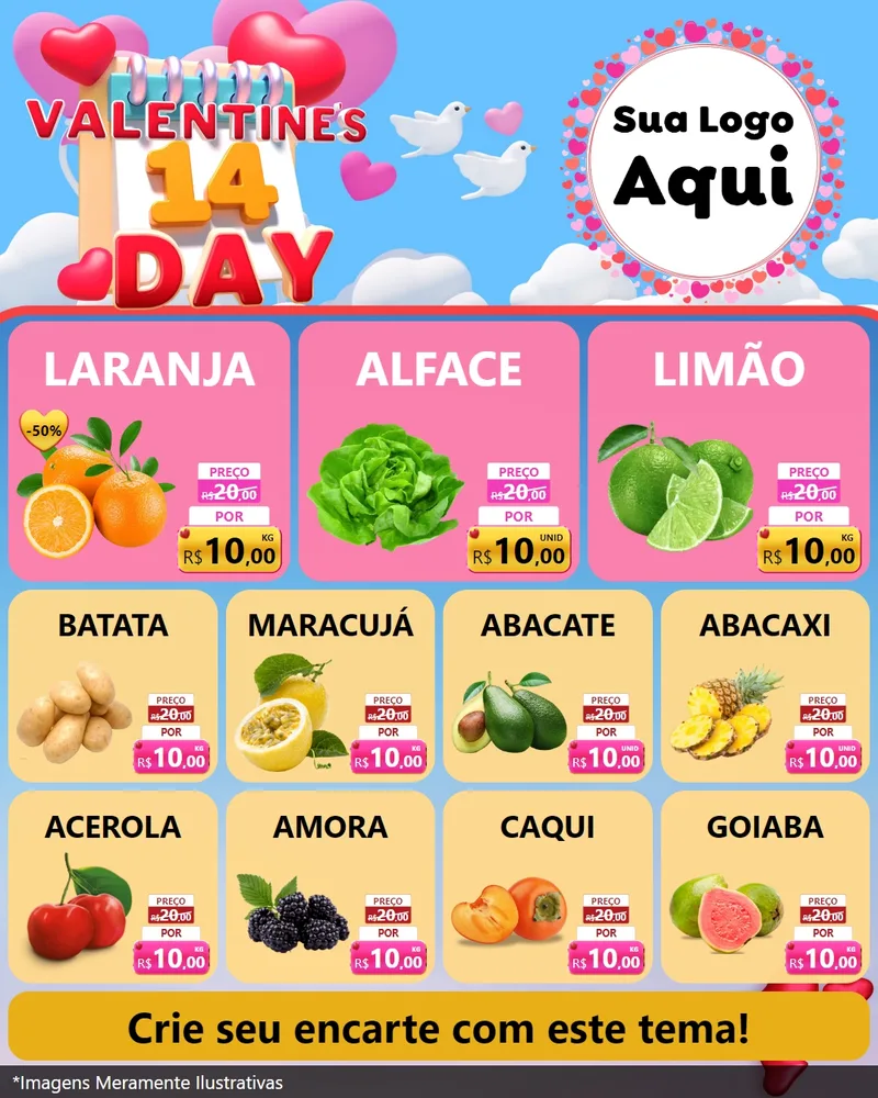 Modelo de Rede Social para Feed Instagram com o tema Valentine's Day para Hortifrúti