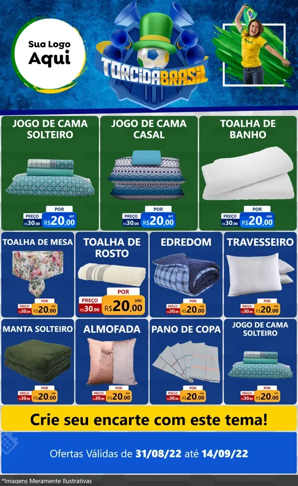 Modelo de Encarte para Encarte Grande com o tema Torcida Brasil - Copa para Cama, Mesa e Banho