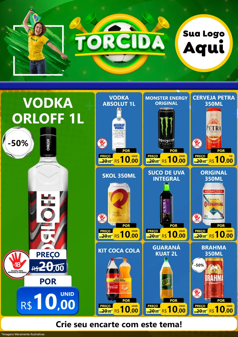 Modelo de Encarte para Encarte A4 Vertical com o tema Torcida para Distribuidora de bebidas