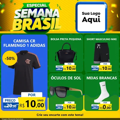 Modelo de Rede Social para Feed Facebook com o tema Especial Semana do Brasil para Roupas e acessórios