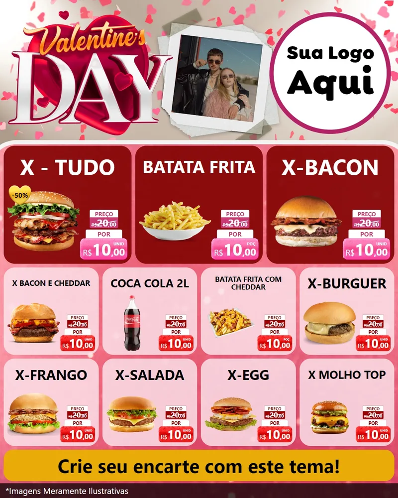 Modelo de Rede Social para Feed Instagram com o tema Valentine's Day para Hamburgueria