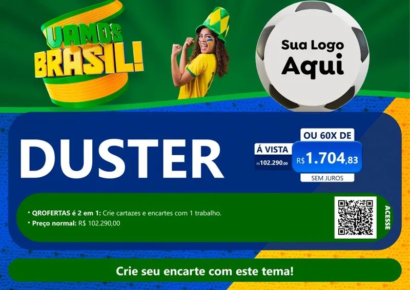 Modelo de Cartaz para Cartaz A4 Horizontal com o tema Vamos Brasil - Copa para Concessionaria de Carros