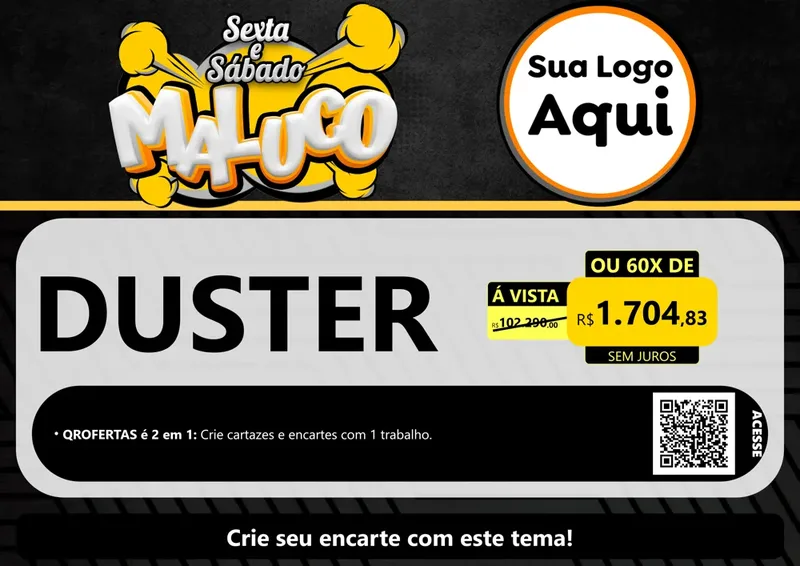 Modelo de Cartaz para Cartaz A4 Horizontal com o tema Sexta e Sábado Maluco para Concessionaria de Carros