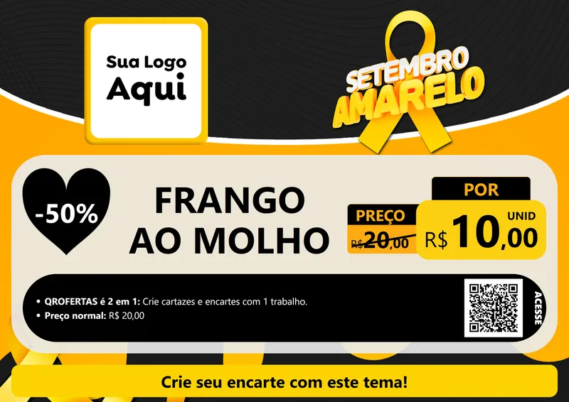 Modelo de Cartaz para Cartaz A4 Horizontal com o tema Setembro Amarelo para Restaurante