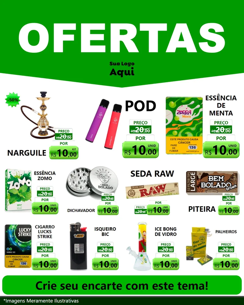 Modelo de Rede Social para Feed Instagram com o tema Ofertas Verde Cartaz para Tabacaria