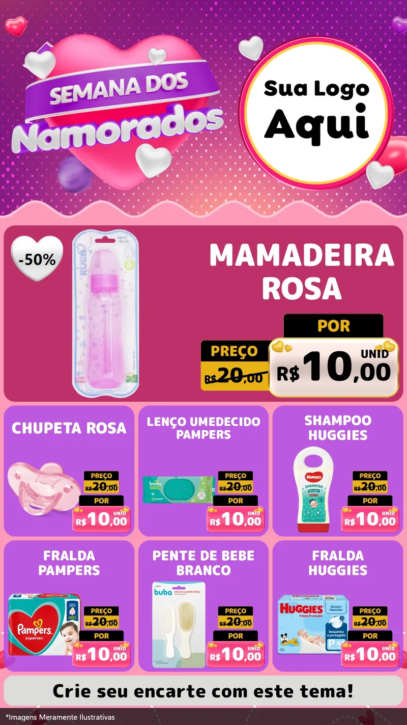 Modelo de Rede Social para Stories com o tema Semana dos Namorados para Bebês