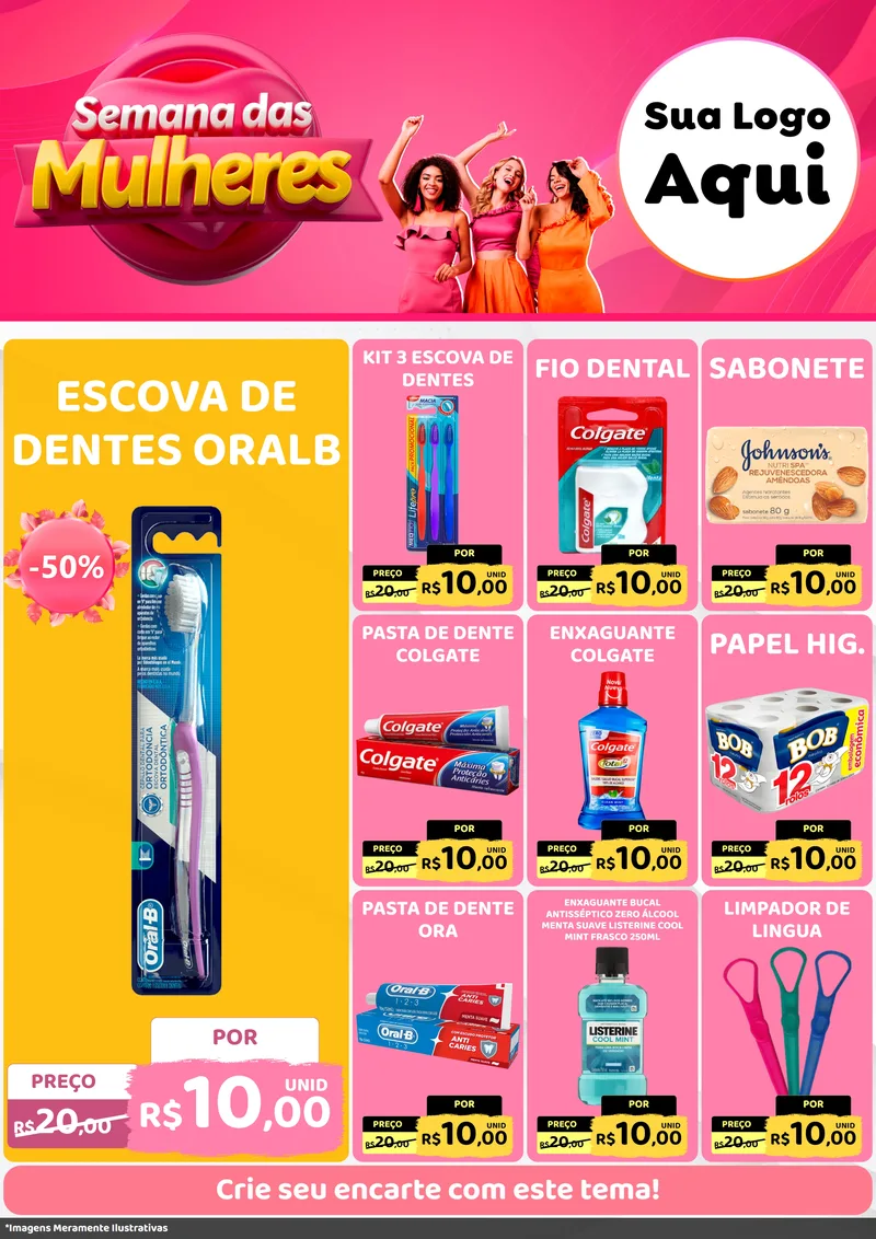 Modelo de Encarte para Encarte A4 Vertical com o tema Semana das Mulheres para Higiene Pessoal