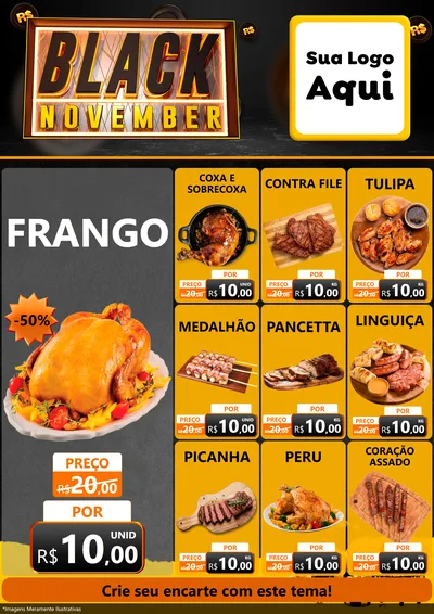 Modelo de Encarte para Encarte A4 Vertical com o tema Black November para Assados