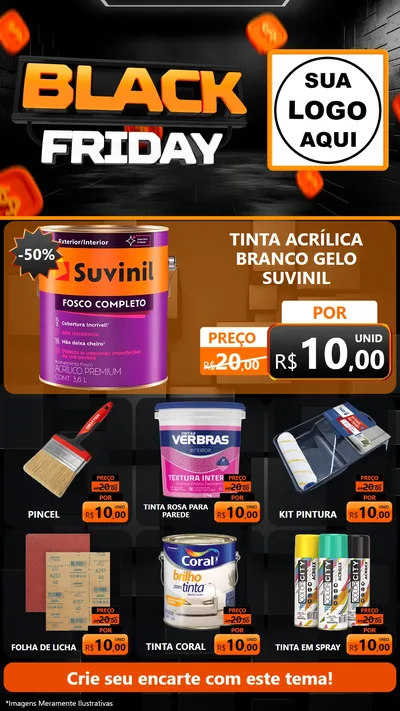 Modelo de Rede Social para Stories com o tema Black Friday para Tintas e Ferramentas