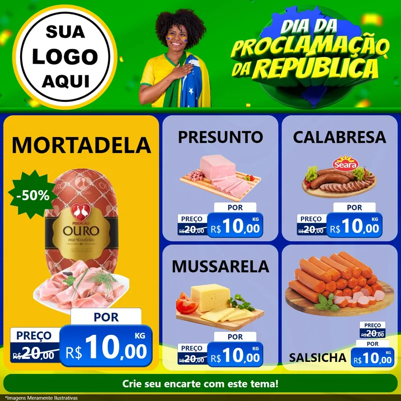 Modelo de Rede Social para Feed Facebook com o tema Dia Da Proclamação Da República para Frios e Laticínios
