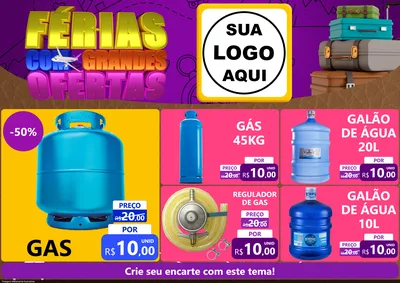 Modelo de Encarte para Encarte A4 Horizontal com o tema Férias com Grandes Ofertas para Água e gás