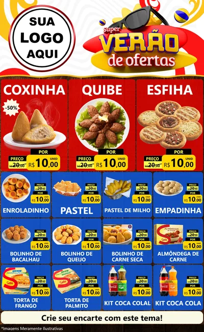 Modelo de Encarte para Encarte Grande com o tema Super Verão de Ofertas para Salgadaria