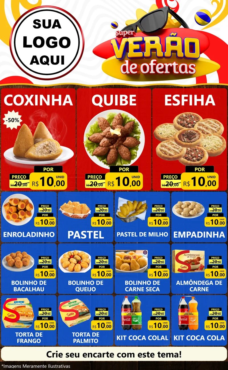 Modelo de Encarte para Encarte Grande com o tema Super Verão de Ofertas para Salgadaria
