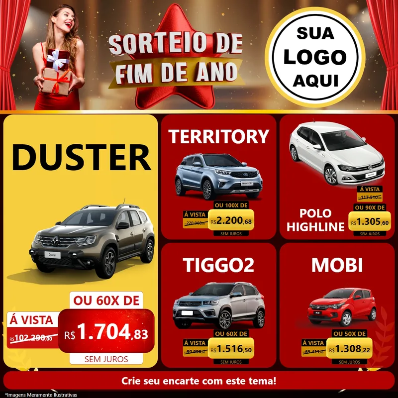 Modelo de Rede Social para Feed Facebook com o tema Sorteio de Fim de Ano para Concessionaria de Carros