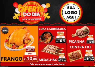 Modelo de Encarte para Encarte A4 Horizontal com o tema Oferta do Dia - Só hoje, Aproveite! para Assados