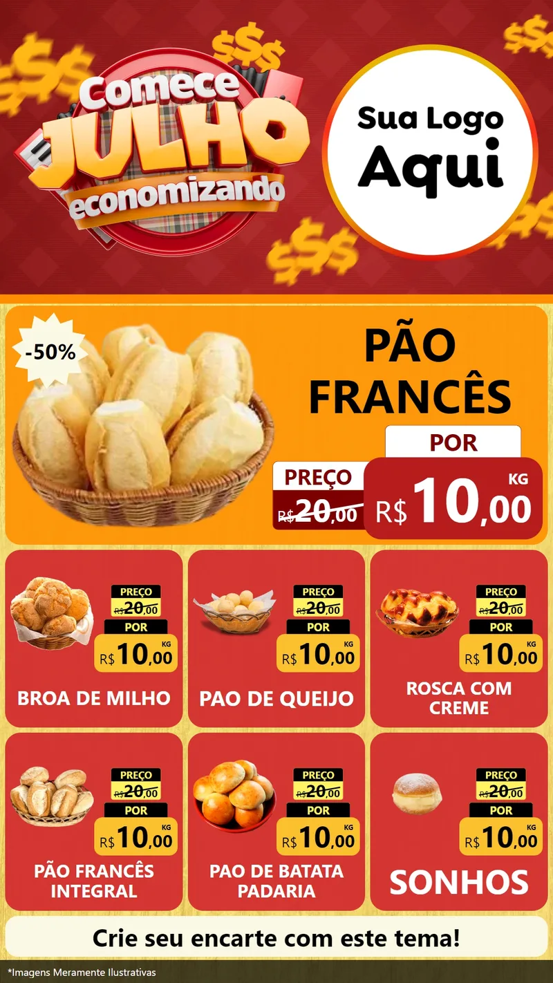 Modelo de Rede Social para Stories com o tema Comece Julho Economizando para Padaria