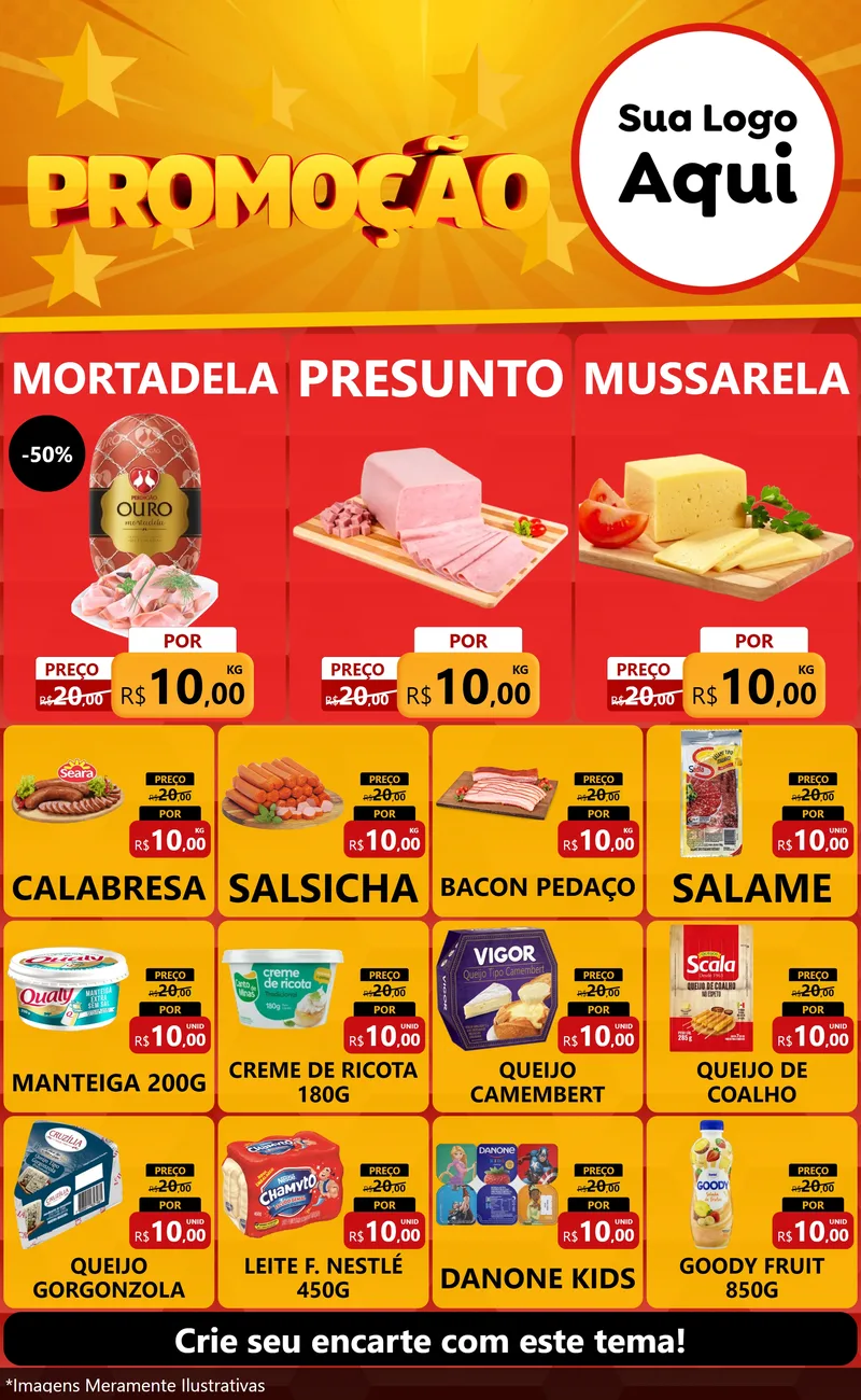 Modelo de Encarte para Encarte Grande com o tema Promoção para Frios e Laticínios