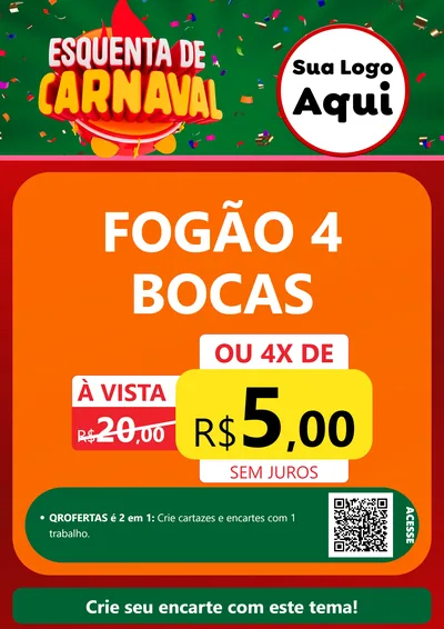 Modelo de Cartaz para Cartaz A4 Vertical com o tema Esquenta de Carnaval para Móveis e Eletro