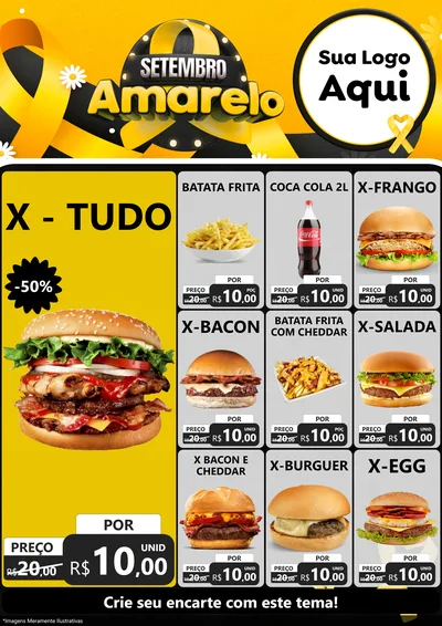 Modelo de Encarte para Encarte A4 Vertical com o tema Setembro Amarelo para Hamburgueria