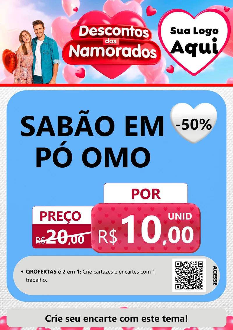 Modelo de Cartaz para Cartaz A4 Vertical com o tema Descontos dos Namorados para Produtos de Limpeza