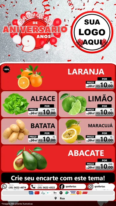 Modelo de TV para TV Vertical com o tema Promoção de Aniversário - 9 Anos para Hortifrúti