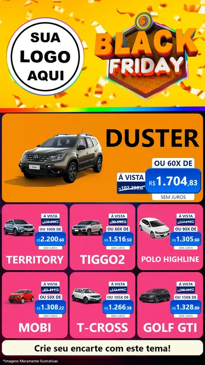 Modelo de Rede Social para Stories com o tema Black Friday para Concessionaria de Carros