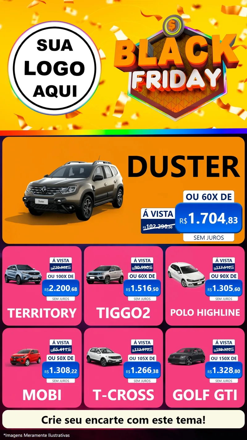 Modelo de Rede Social para Stories com o tema Black Friday para Concessionaria de Carros