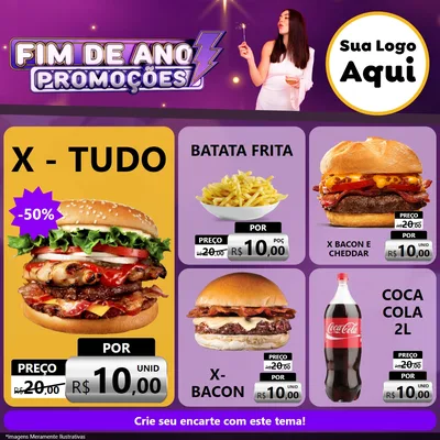Modelo de Rede Social para Feed Facebook com o tema Fim de Ano Promoções para Hamburgueria