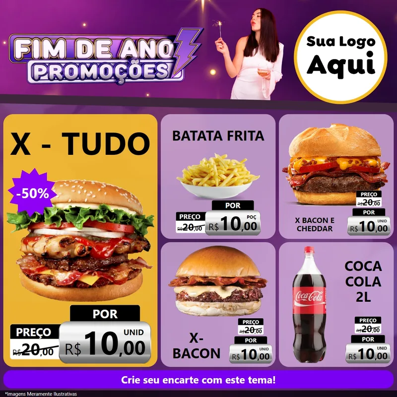 Modelo de Rede Social para Feed Facebook com o tema Fim de Ano Promoções para Hamburgueria