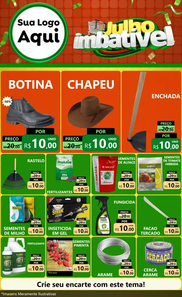Modelo de Encarte para Encarte Grande com o tema Julho Imbatível para Agropecuária