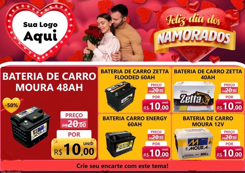 Modelo de Encarte para Encarte A4 Horizontal com o tema Feliz Dia Dos Namorados para Baterias Elétricas