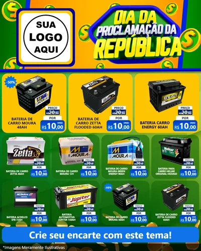 Modelo de Rede Social para Feed Instagram com o tema Dia Da Proclamação da República para Baterias Elétricas